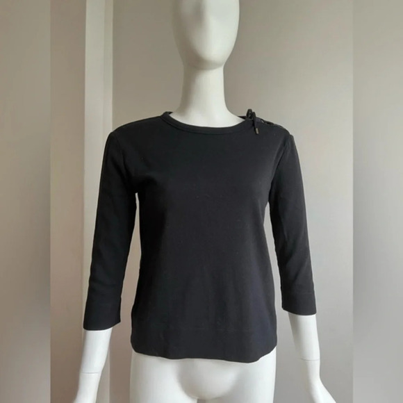 Lauren Ralph Lauren Cotton Black  Top Scoop Neck, 3/4 Sleeve - Size S - Picture 1 of 8